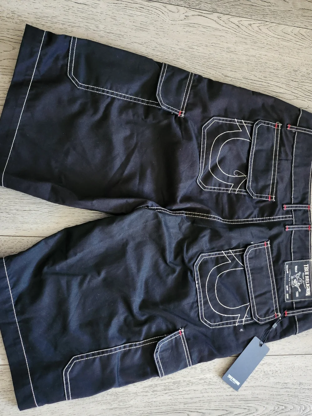 True Religion Jet Black Cargo Shorts Size 34